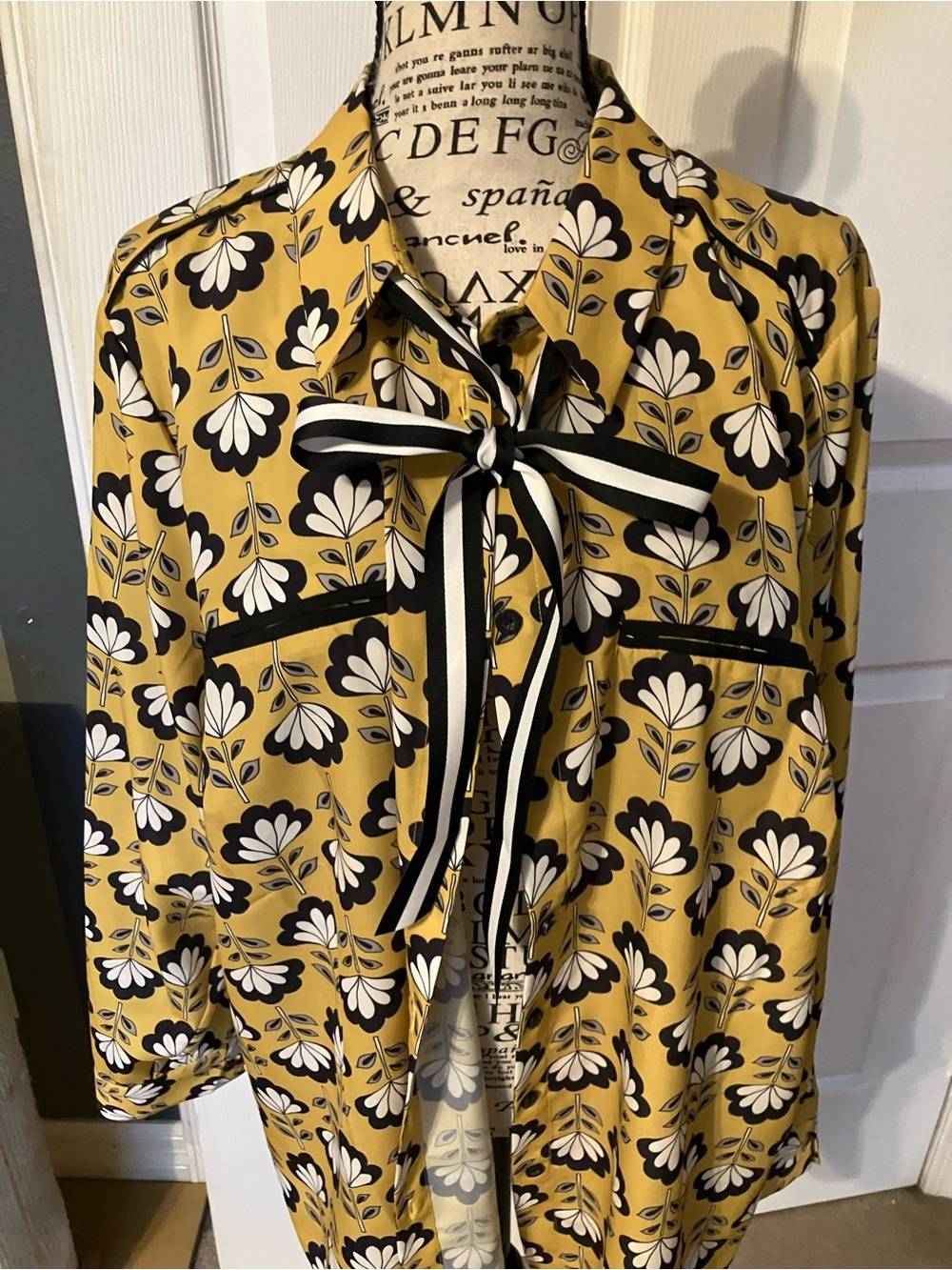 Eloquii Yellow Floral Print Blouse with Bow Detail